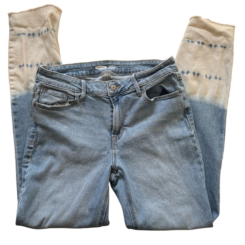 Old Navy Rockstar Super Skinny Light Blue Distressed Tie-Dye Bleached Hem Jeans